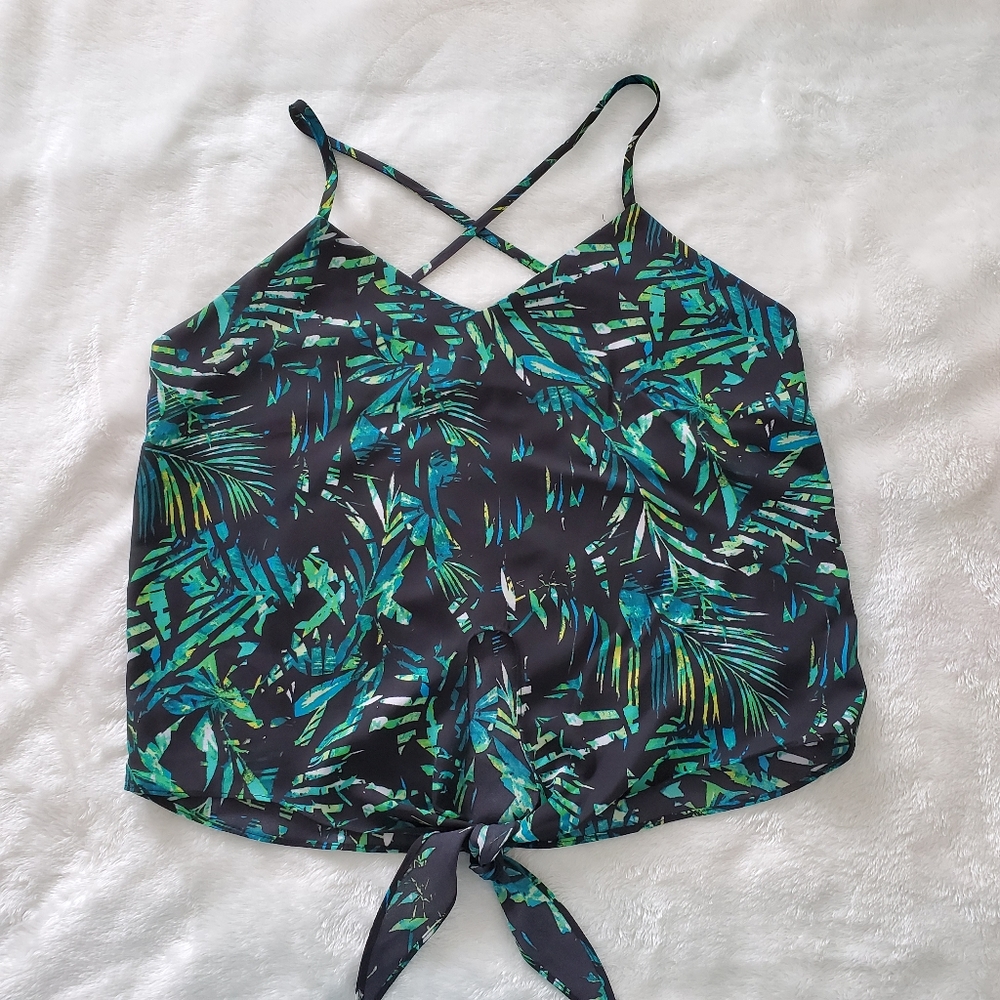 Leaf print knot cami top
